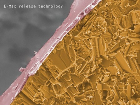 Imagen en microscopio de la tecnología de liberación E-Max.